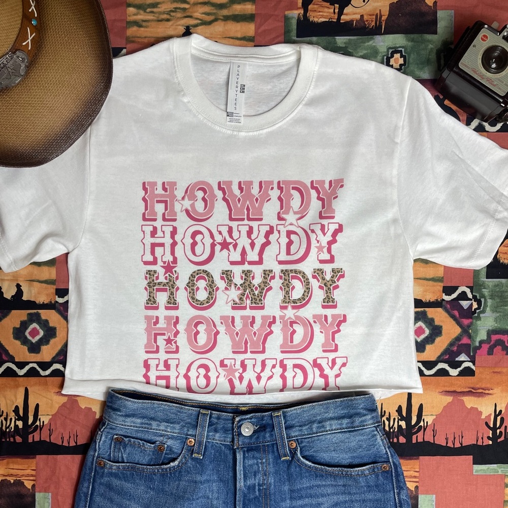 Pink Cheetah Howdy - CropTop Tee
